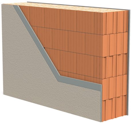Poroton - 3D konstruktion med Perfit-fyldt teglblok og puds