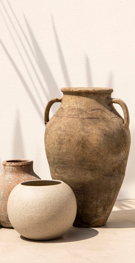 Vintage gardening clay pots in minimal style