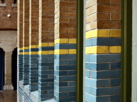 Renovation Beurs van Berlage, Damrak, Amsterdam. Architects: Bierman Henket architecten with projectarchitect Henk van Laarhoven. Advisors: van Bremen Bouwadviseurs, Sanne Mouwen and Wietse den Hartog. Client: Beurs van Berlage. Contractor: N.J. de Nijs, Warmenhuizen. Building Material Business, BMH: Cementbouw Heemstede, Jan Woudhuizen and Niels Bethlehem.         Products used: Terca customized glazed bricks, in different formats and in 15 colors matching the old brick colors. Bricks: Rode strengperstenen (uni-rood van Panningen), Rood kolenstook Renova van Wienerberger Bemmel. Year of completion: 2017.